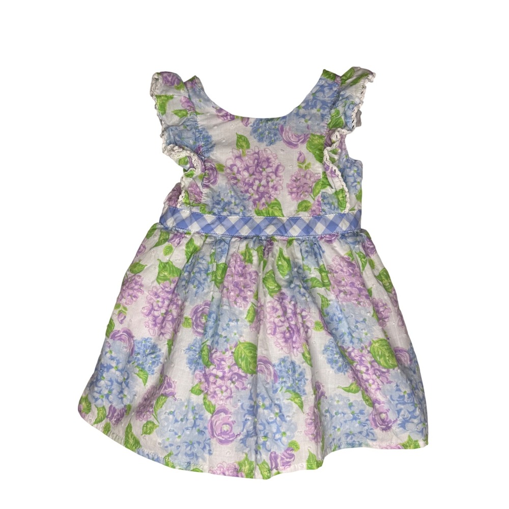 Tommy Bahama Baby Girl 6-9M Hydrangea Floral Dress & Bloomers Gingham Bow Blue